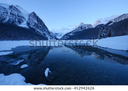 winter morning at lake louise with snow