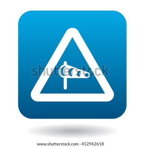 Sign is prohibited noise icon in simple style in blue square. Rules of the road symbol
