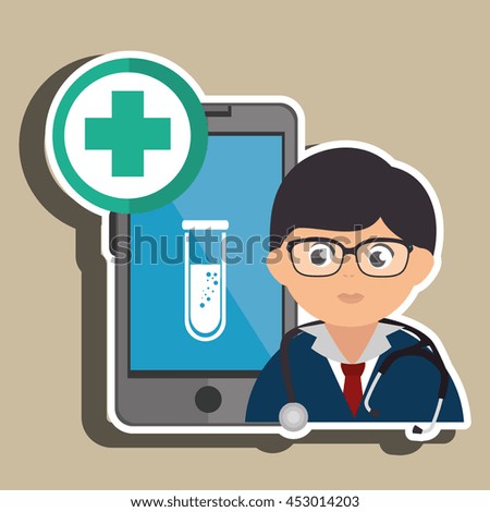 doctor with lab tube cellphone isolated icon design, vector illustration  graphic 