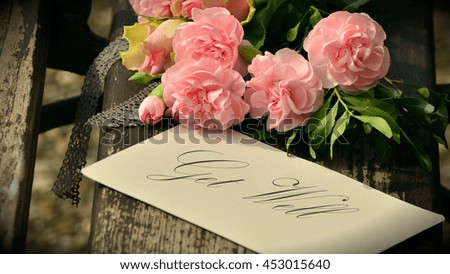 Pink Floral bouquet background and get well tag/card