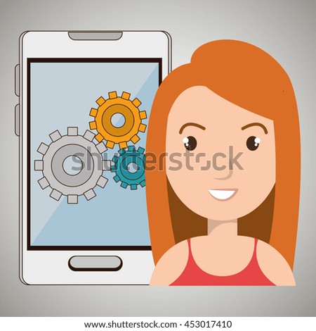 woman smartphone gear isolated icon design, vector illustration  graphic 