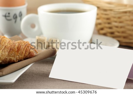 A blank poster card presented with a breakfast suprise