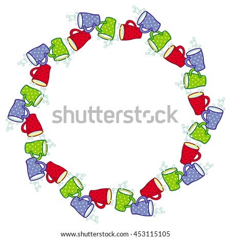 Round frame with cups. Vector clip art.