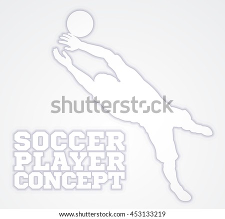 An illustration of a silhouette soccer player goal keeper catching the football ball saving a goal