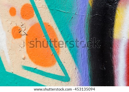 Closeup abstract painted wall of the city. Street art graffiti creative colors urban culture.