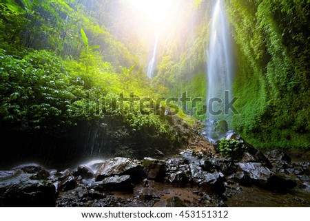 waterfall Madakaripura in deep forest in East Java, Indonesia