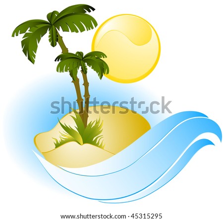 Vector illustration of a palm tree on a small island