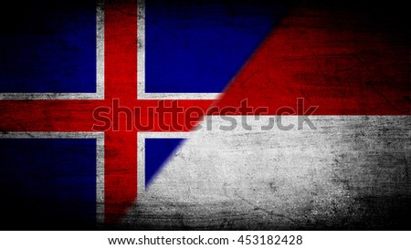 Flags of Iceland and Indonesia divided diagonally