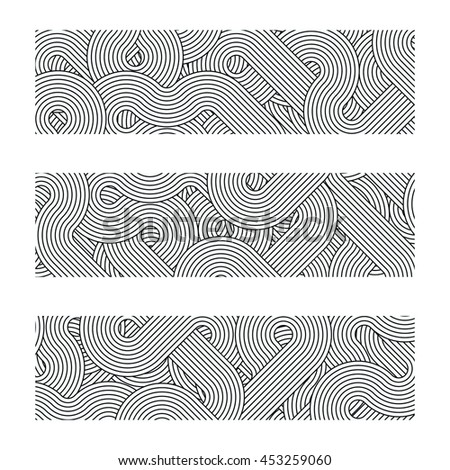 Tree geometric borders elements made of lines. Vector monochrome borders for your design. Borders made of diagonal rotated twisted lines forms. Black and white square border set.
