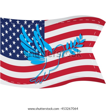 Isolated american flag, Pigeon, Conceptual peace, Vector illustration