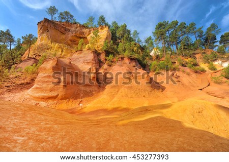 France. Landscape of the ocher quarries of Roussillon. Royalty-Free Stock Photo #453277393