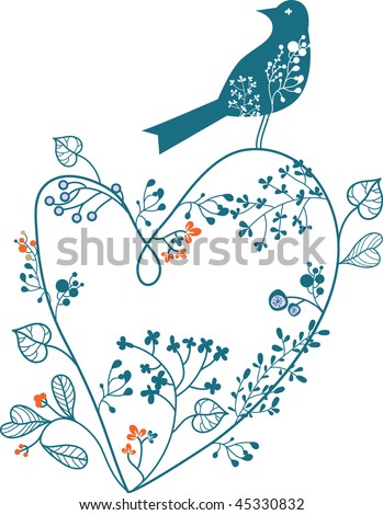 heart shape floral with bird