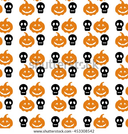 Seamless Halloween pattern with skull and pumpkin silhouette. Vector clip art.