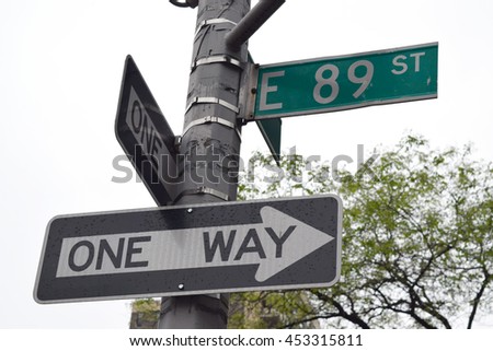 One way signs with 89th Street sign in Upper East Side, Manhattan, New York