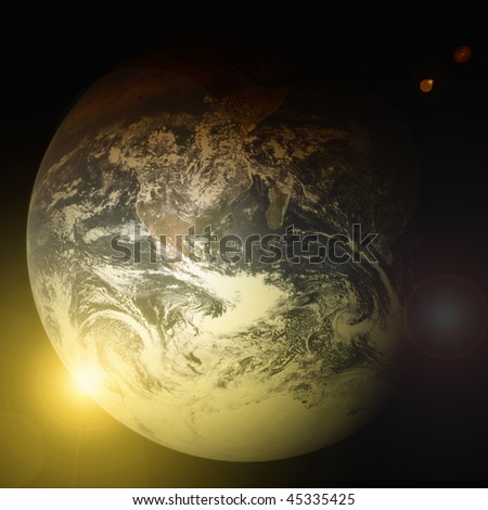 Earth blue planet in space with star