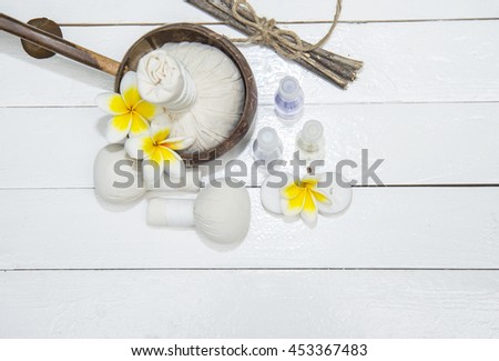 Spa Treatments and massage on wooden white
