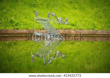 shopping cart in a pond 3 Royalty-Free Stock Photo #453425773