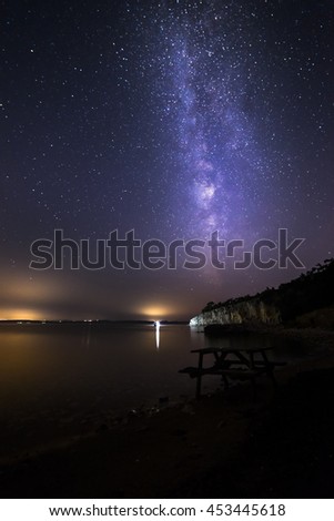 Milky way near the sea, image may includes noise due to correct exposure settings