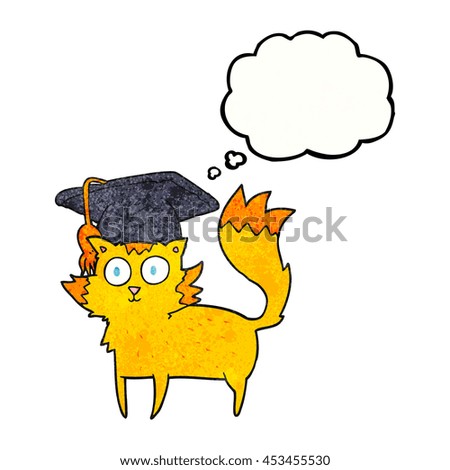 freehand drawn thought bubble textured cartoon cat graduate