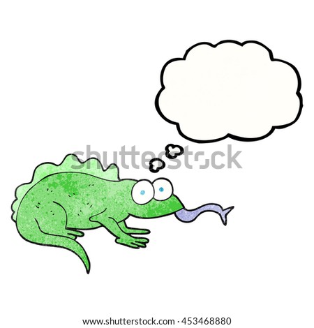 freehand drawn thought bubble textured cartoon lizard