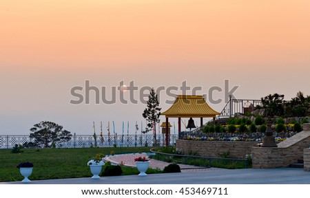 Attractions on site for a Buddhist temple. Datsan Rinpoche Bagsha on Bald Mountain in Ulan-Ude, Buryatia, Russia. Royalty-Free Stock Photo #453469711