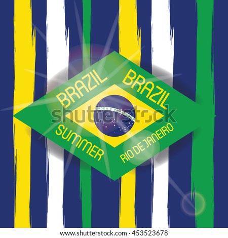 Vector Brazil World Cup Summer 2016 Sport Games Rio de Janeiro brazilian flag colors background with Typographic  Abstract  Stripes and Sun Flare
