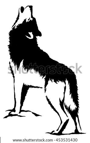 black and white paint draw wolf illustration