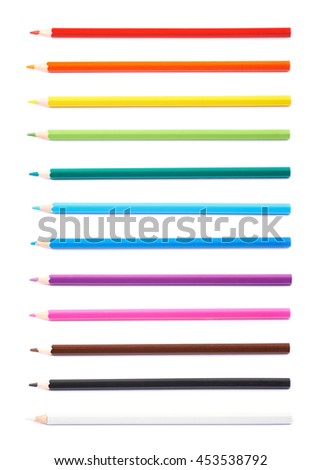 Set of multiple color pencils isolated over the white background