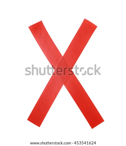 Letter X symbol made of insulating tape pieces, isolated over the white background