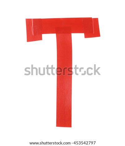 Letter T symbol made of insulating tape pieces, isolated over the white background