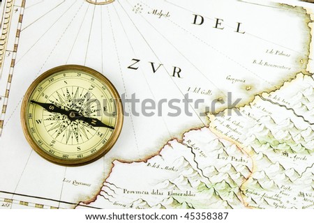 Old Compass and Map (of the seventeen century)