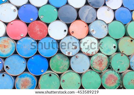 The Old oil barrels arranged.