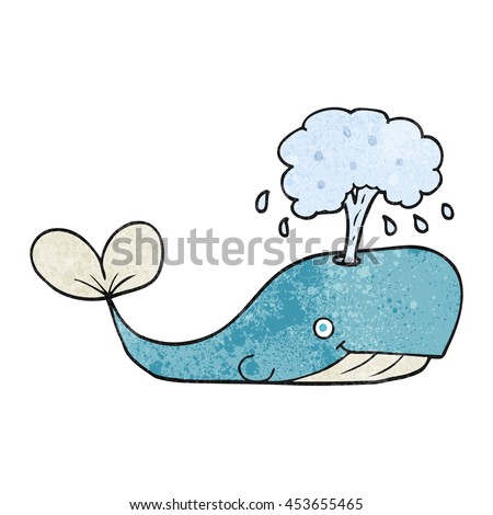 freehand textured cartoon whale spouting water