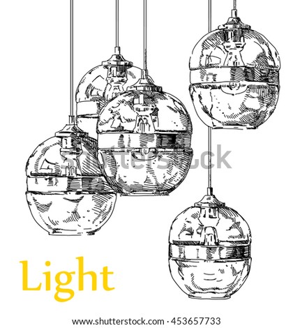 Modern light chandelier hand drawing vector.