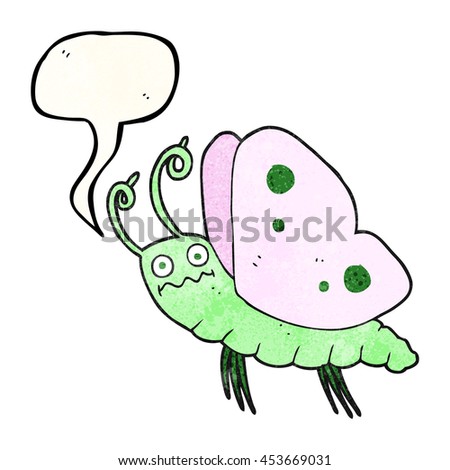 freehand speech bubble textured cartoon funny butterfly