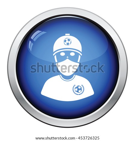 Football fan with covered  face by scarf icon. Glossy button design. Vector illustration.