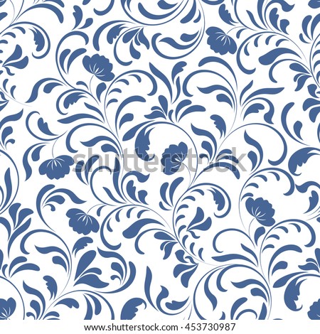 floral background, seamless pattern with blue flower
