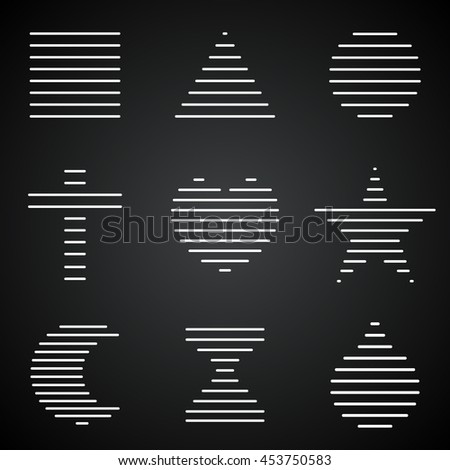 nine geometric figures and symbols on a black background