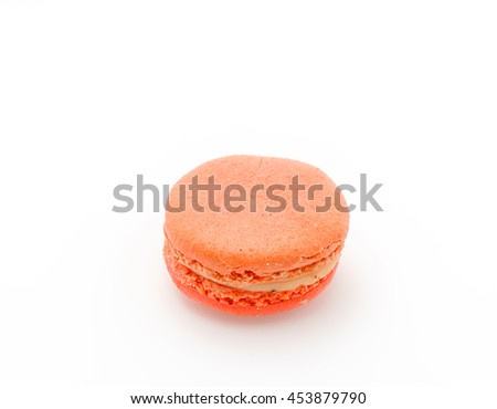 French colorful macarons on white background