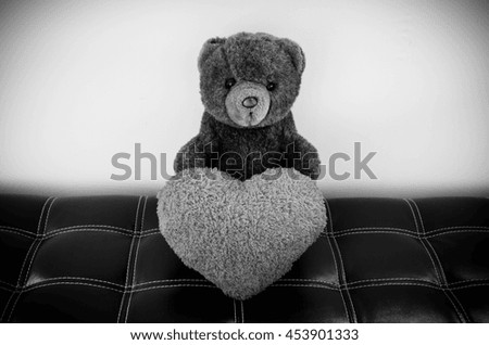 Teddy bear with heart,Love concept,Black and white