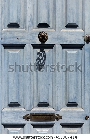 Blue Door Detail with a French Writing meaning Letters on  the Letter Plate