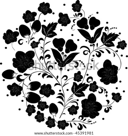 illustration with black and white flowers