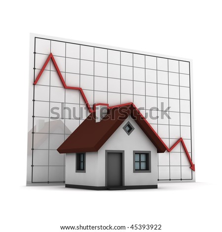 House against chart of real estate market, isolated on white background Royalty-Free Stock Photo #45393922
