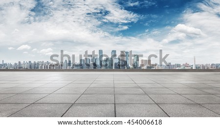 cityscape and skyline of chongqing in cloud sky on view from empty floor Royalty-Free Stock Photo #454006618