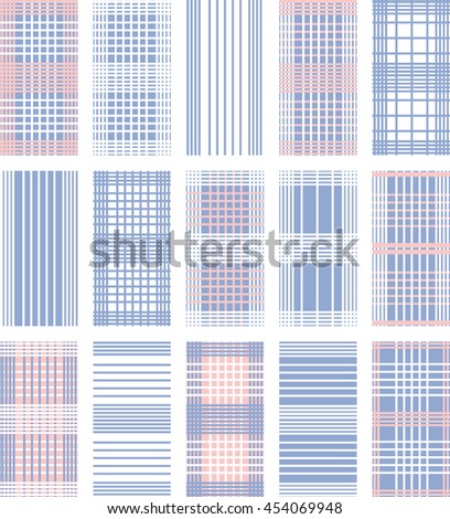 Set of line Vector seamless pattern.Pink, white and blue background. Trendy color Rose Quartz and blue serenity. Checkered.