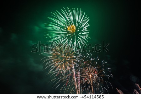 Fireworks Celebration at night on New Year and copy space - abstract holiday background.