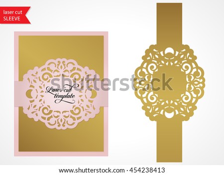 Laser cut wedding invitation template. Silhouette studio vector design. Lasercut wedding card sleeve vector.