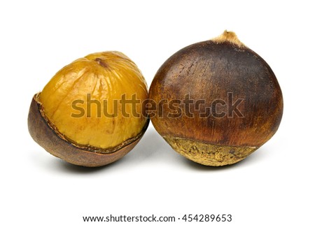 Sweet chestnut and open on a white background