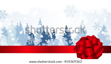 Christmas Snowflakes on Background with a silhouette of trees. Vector Illustration. EPS10