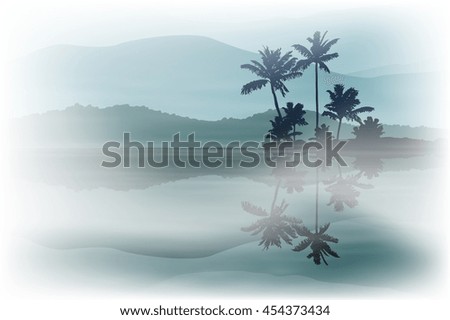 Background with sea and palm trees at night. EPS10 vector.